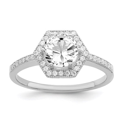 Brilliant Embers Rhodium-plated 39 Stone Hexagon Halo Micro PavÇ CZ Ring - WBC