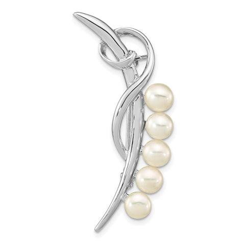 Sterling Silver Rhodium-plated 5-6mm White Button Freshwater Cultured Pearl Brooch
