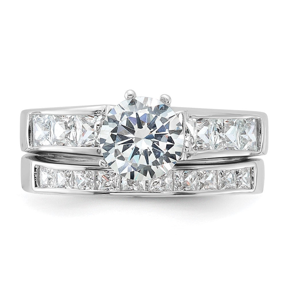 Rhodium-plated CZ 2 Piece Wedding Ring Set - WBC