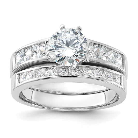Rhodium-plated CZ 2 Piece Wedding Ring Set - WBC