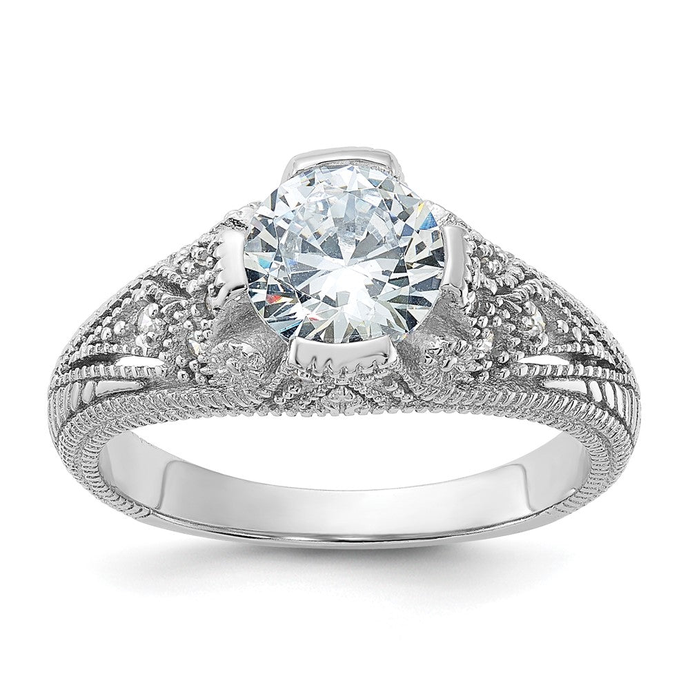 Rhodium-plated CZ Antique Style Ring - WBC