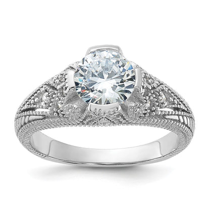 Rhodium-plated CZ Antique Style Ring - WBC