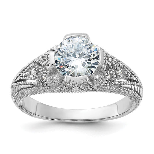 Rhodium-plated CZ Antique Style Ring - WBC
