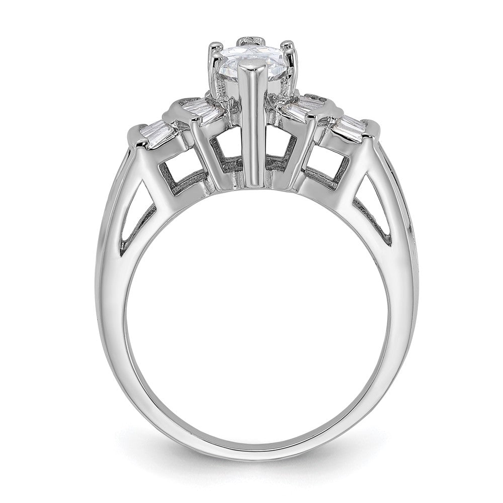Rhodium-plated Marquise Shape Center CZ Ring - WBC