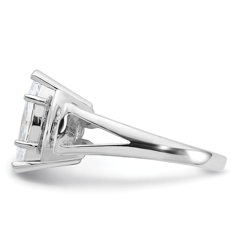 Rhodium-plated Marquise Shape Center CZ Ring - WBC