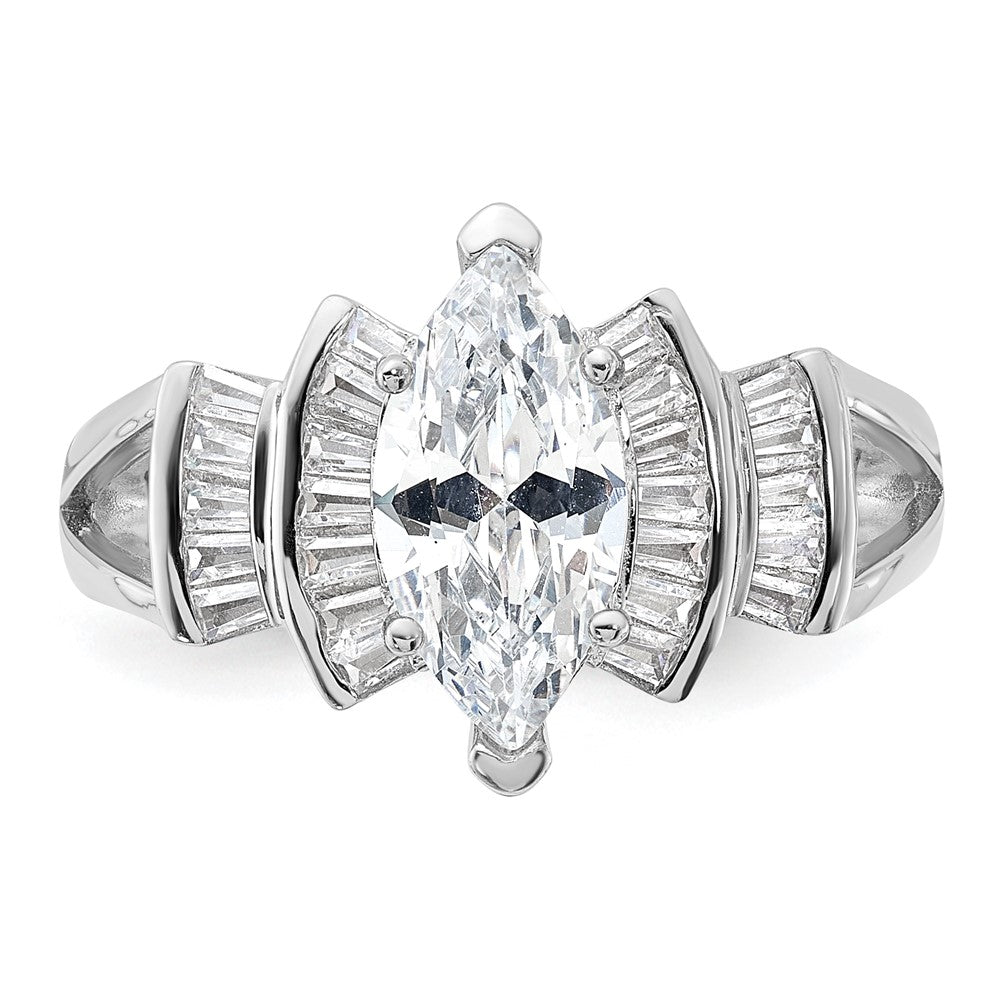 Rhodium-plated Marquise Shape Center CZ Ring - WBC