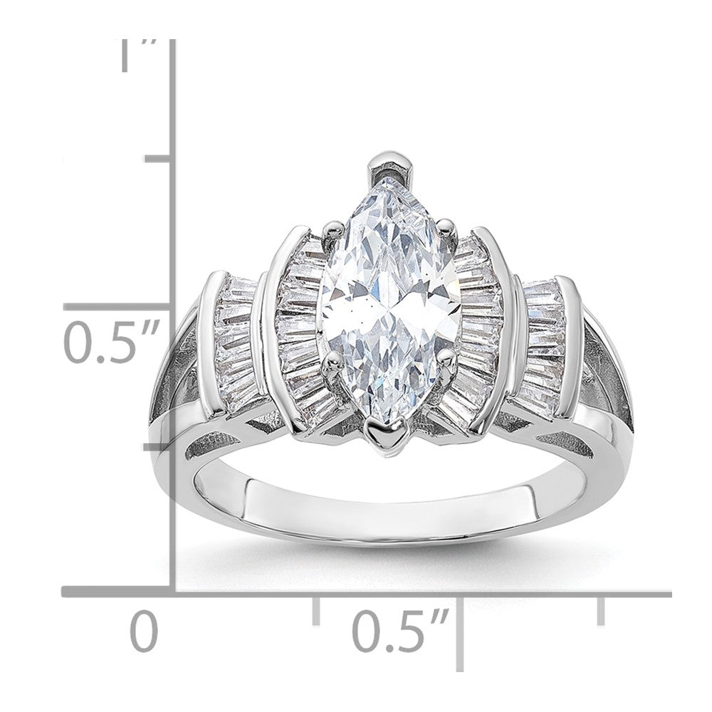 Rhodium-plated Marquise Shape Center CZ Ring - WBC