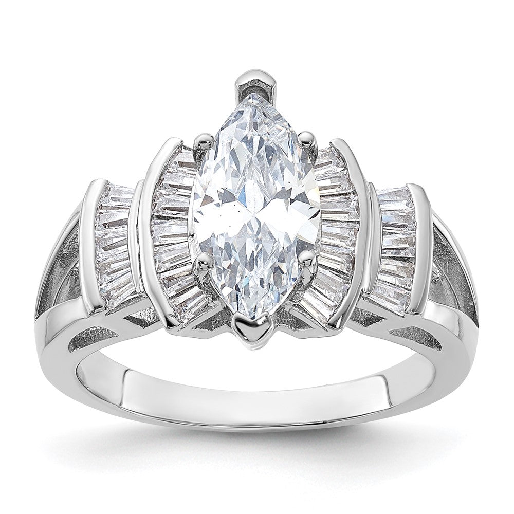 Rhodium-plated Marquise Shape Center CZ Ring - WBC