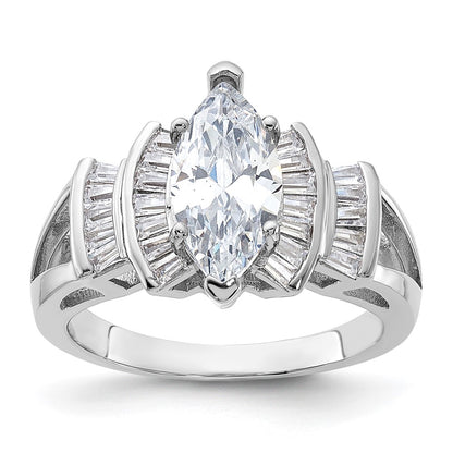 Rhodium-plated Marquise Shape Center CZ Ring - WBC