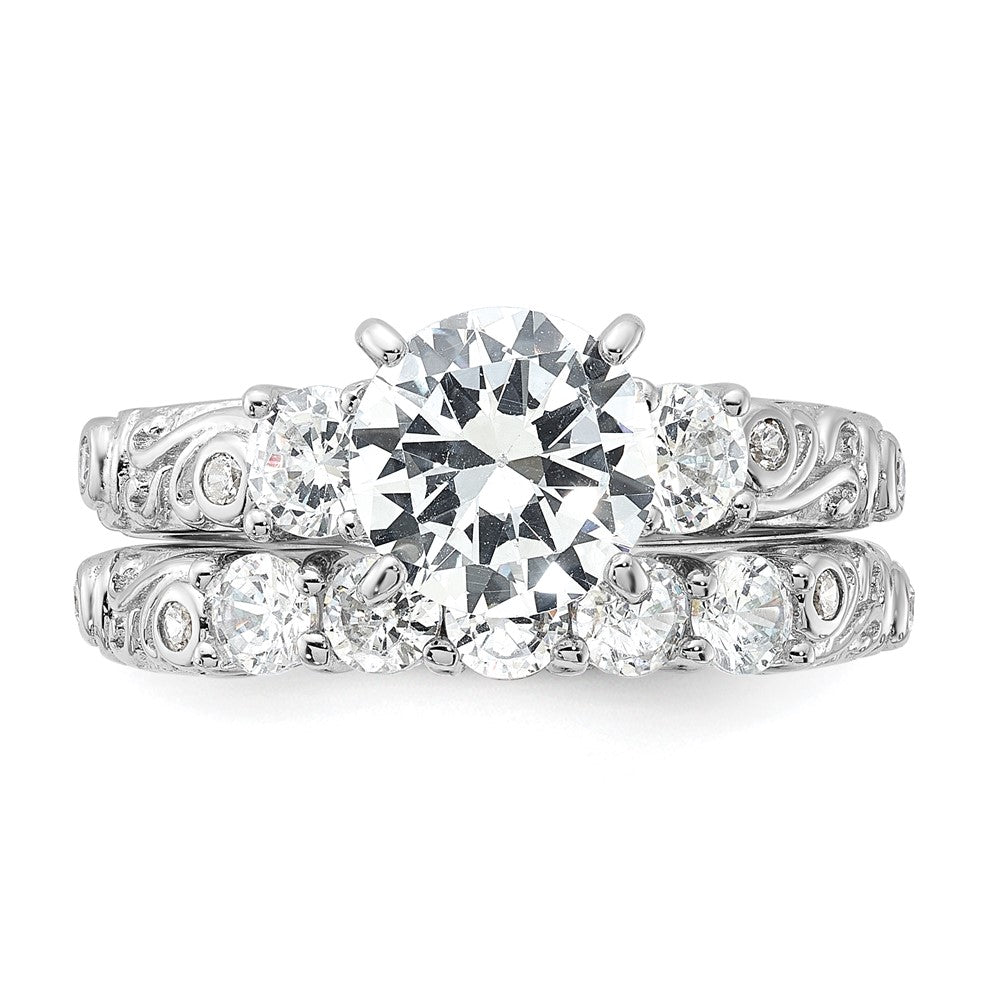 Rhodium-plated 2-piece CZ Wedding Ring - WBC