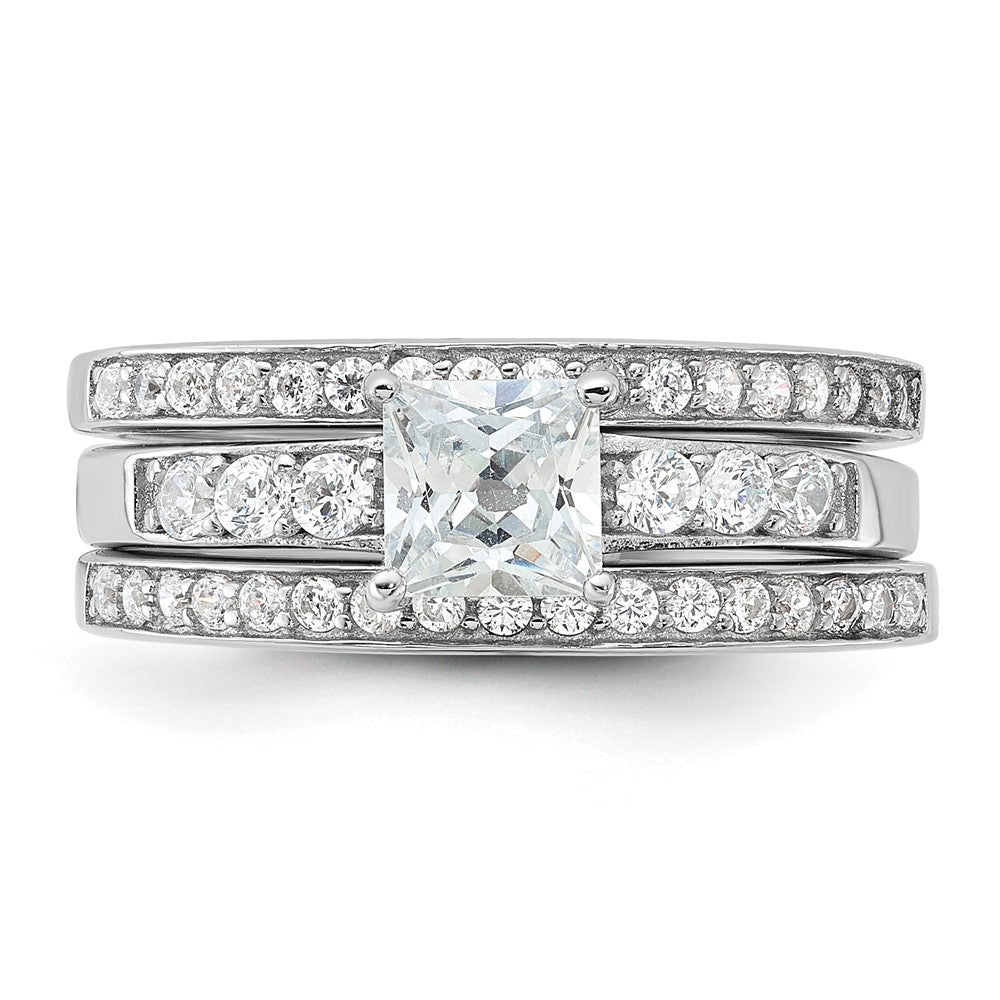 Rhodium-plated CZ 3 Piece Wedding Set Ring - WBC