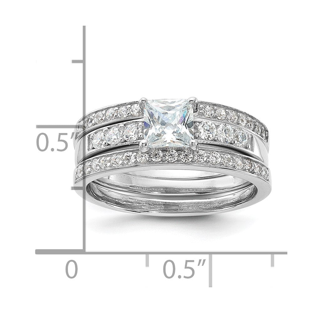 Rhodium-plated CZ 3 Piece Wedding Set Ring - WBC