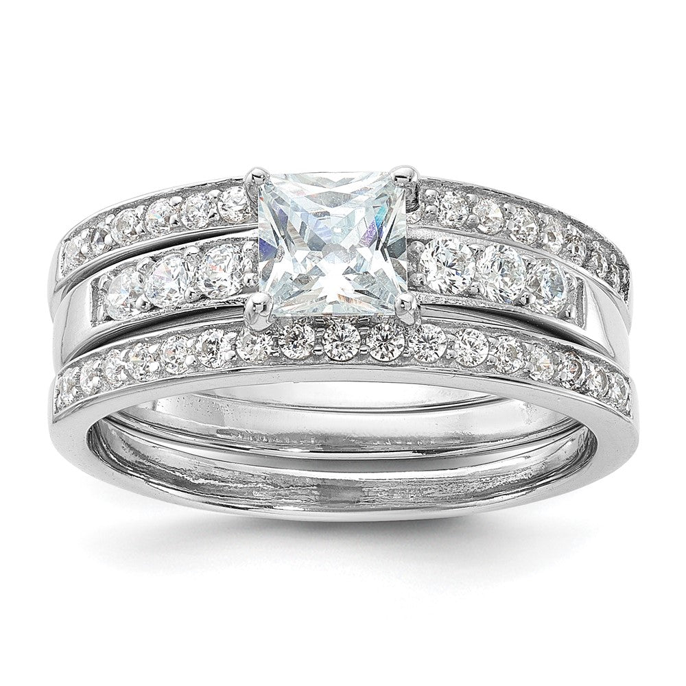 Rhodium-plated CZ 3 Piece Wedding Set Ring - WBC