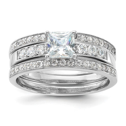 Rhodium-plated CZ 3 Piece Wedding Set Ring - WBC