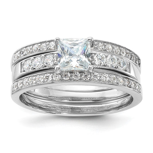 Rhodium-plated CZ 3 Piece Wedding Set Ring - WBC