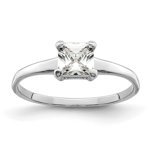 Rhodium-plated Solitaire Princess CZ Ring - WBC