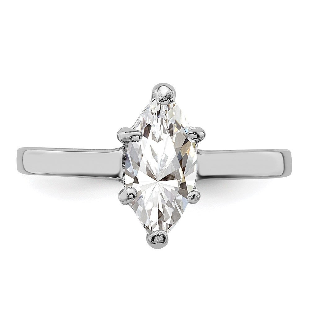Rhodium-plated Solitaire Marquise CZ Ring - WBC
