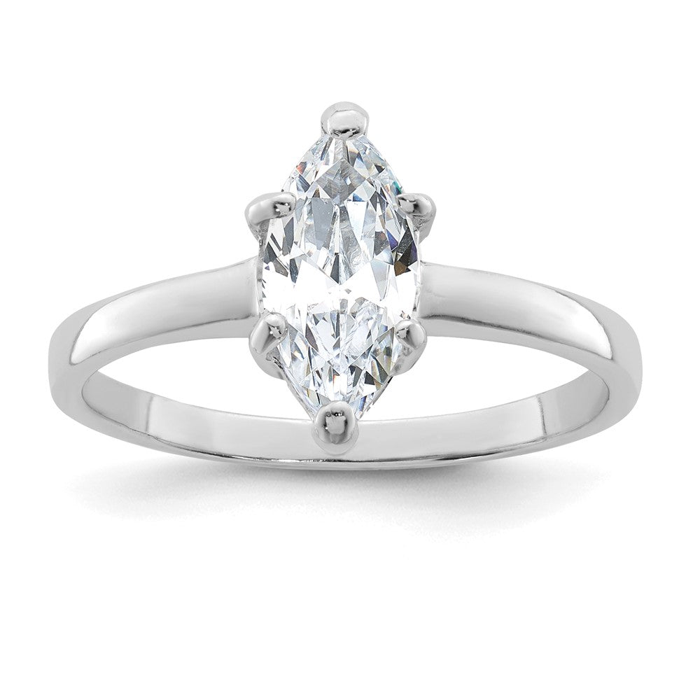 Rhodium-plated Solitaire Marquise CZ Ring - WBC