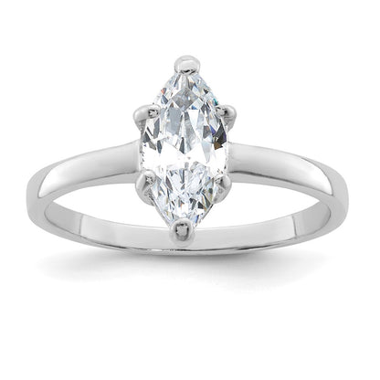 Rhodium-plated Solitaire Marquise CZ Ring - WBC