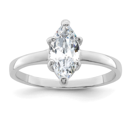 Rhodium-plated Solitaire Marquise CZ Ring - WBC