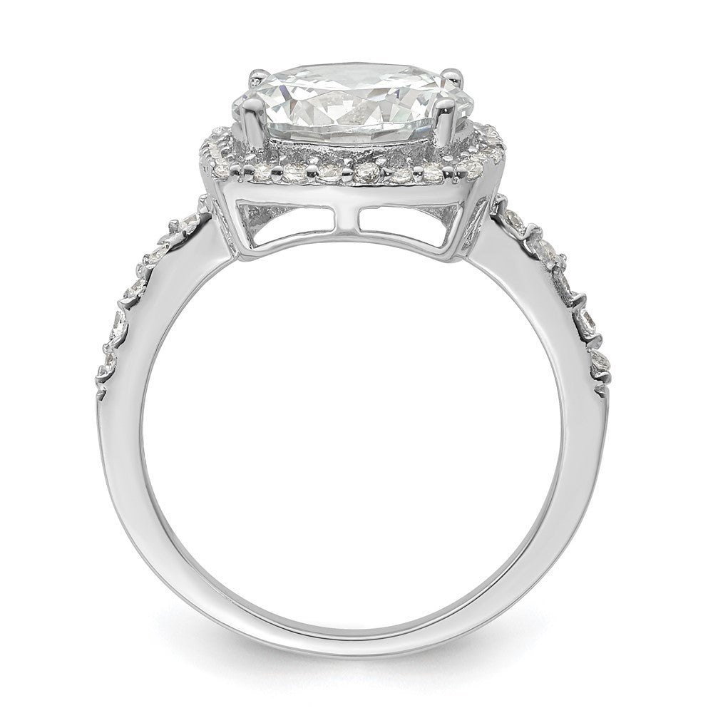Rhodium-plated Polished CZ Square Halo Ring - WBC