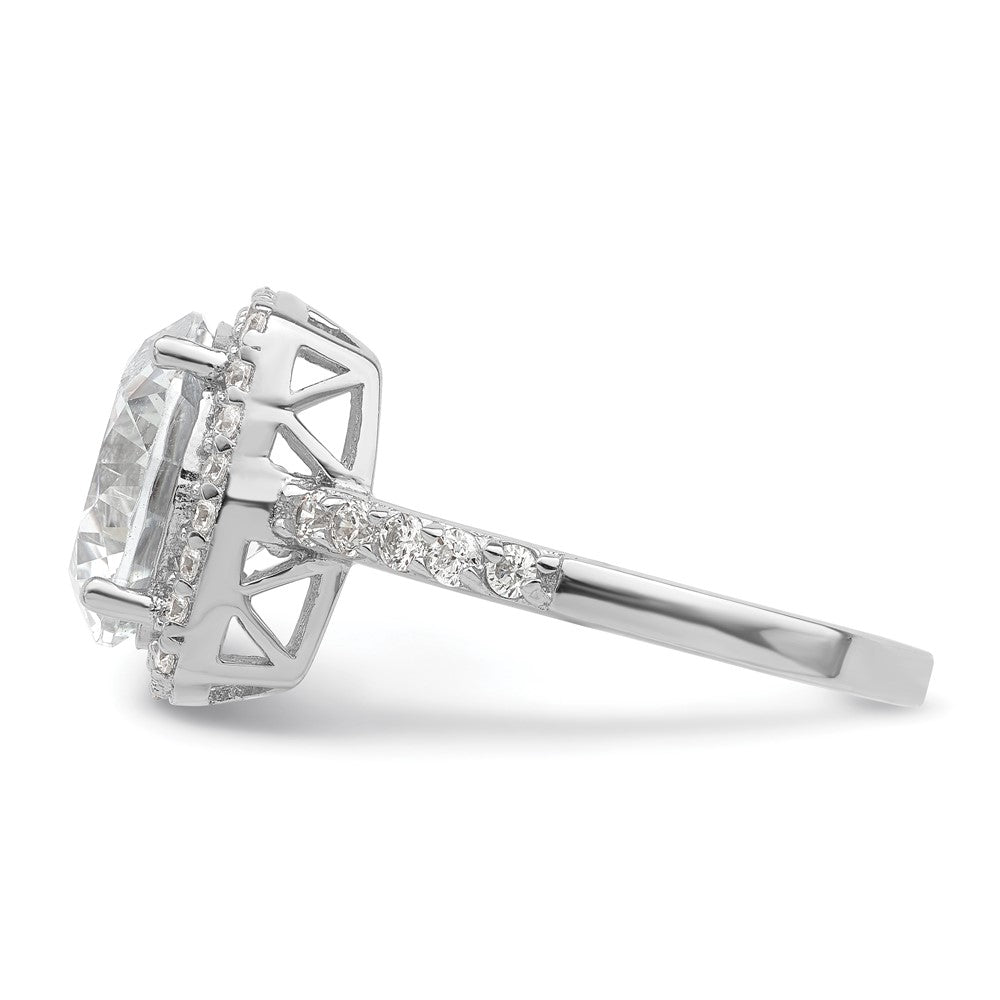 Rhodium-plated Polished CZ Square Halo Ring - WBC