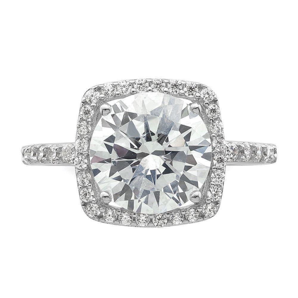 Rhodium-plated Polished CZ Square Halo Ring - WBC