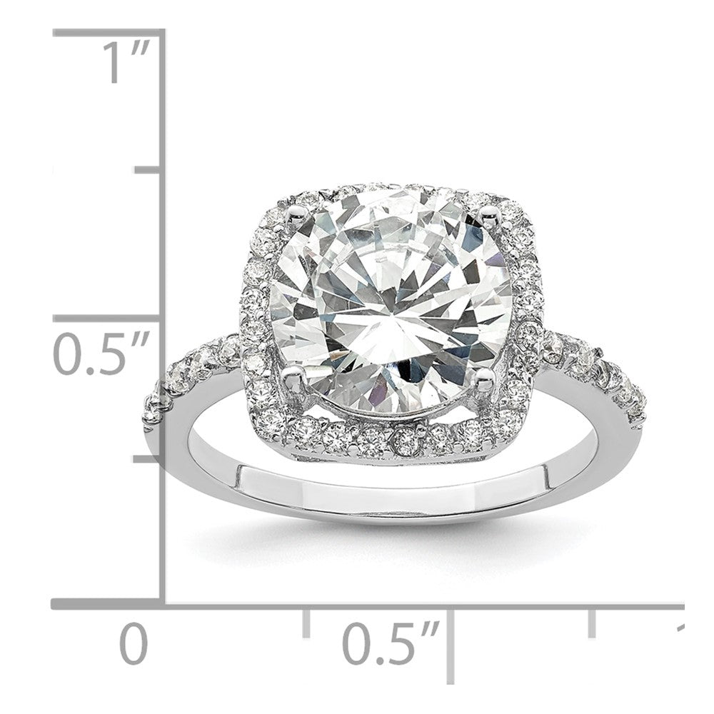 Rhodium-plated Polished CZ Square Halo Ring - WBC