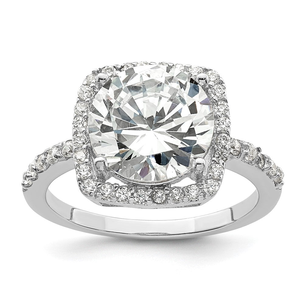 Rhodium-plated Polished CZ Square Halo Ring - WBC