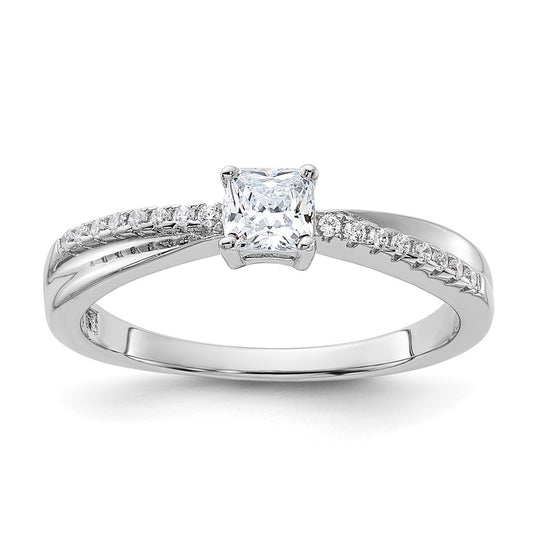 Rhodium-plated Polished & CZ Ring - WBC