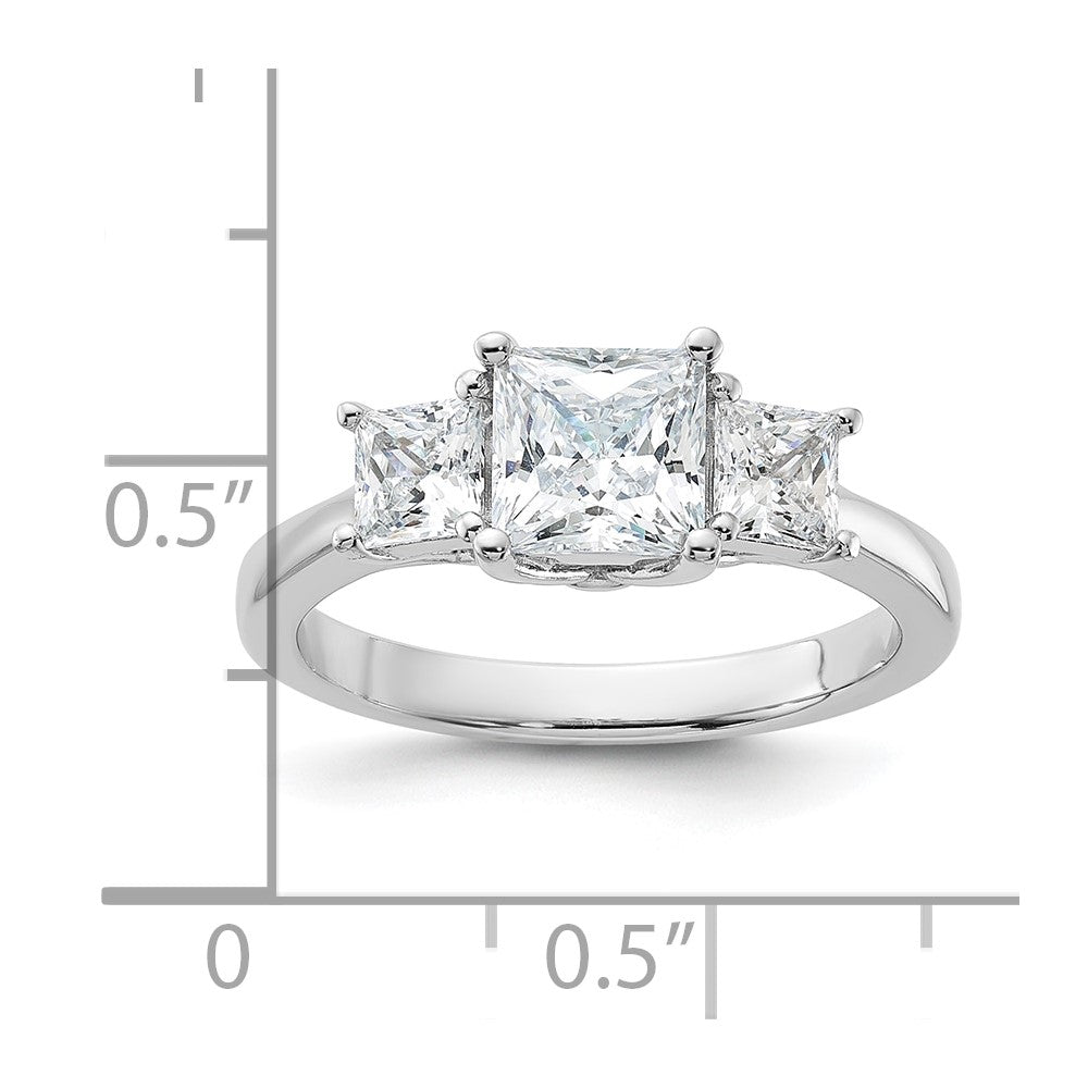Rhodium-plated & CZ 3 Stone Ring - WBC