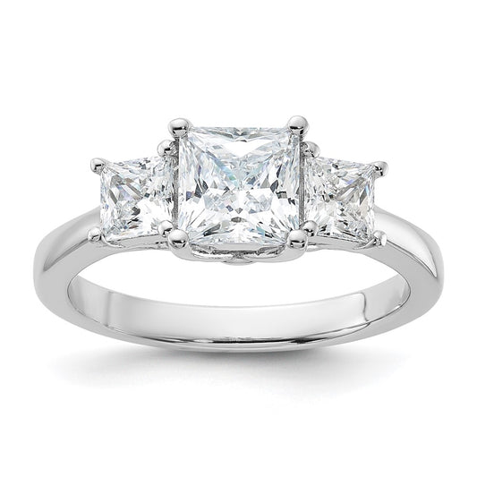Rhodium-plated & CZ 3 Stone Ring - WBC