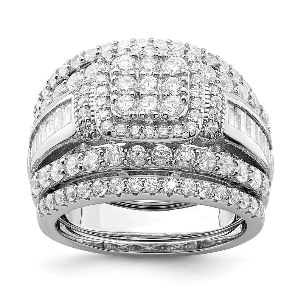 Rhodium-plated CZ Square Cut 3 Piece Set Ring - WBC