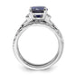 Rhodium-plated Blue CZ Engagement Ring and CZ Wedding Band Set - WBC