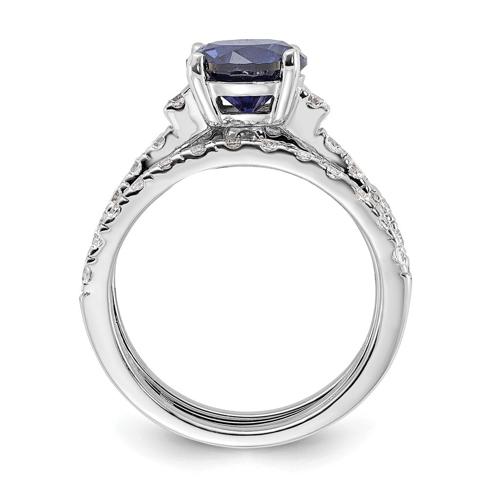 Rhodium-plated Blue CZ Engagement Ring and CZ Wedding Band Set - WBC