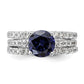 Rhodium-plated Blue CZ Engagement Ring and CZ Wedding Band Set - WBC