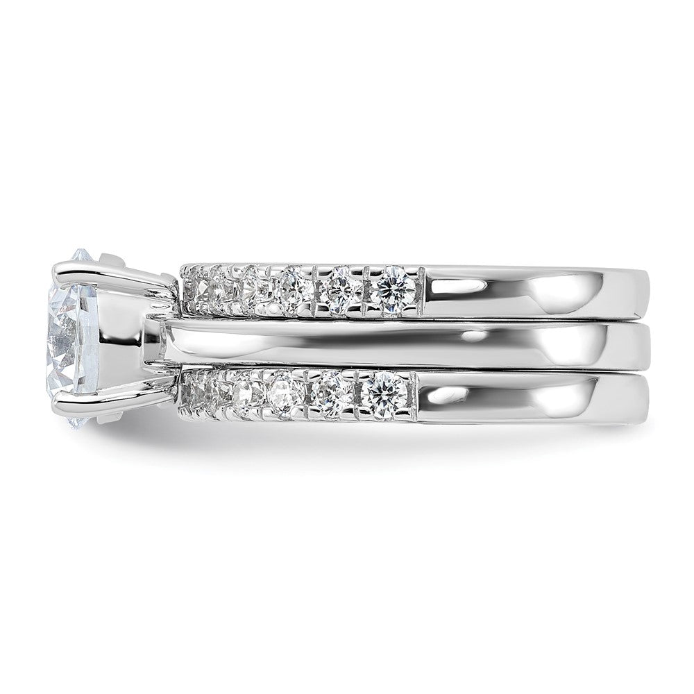 Rhodium-plated CZ Solitaire & 2 CZ Bands Set - WBC