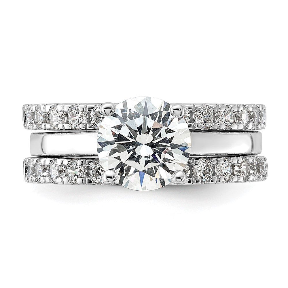 Rhodium-plated CZ Solitaire & 2 CZ Bands Set - WBC