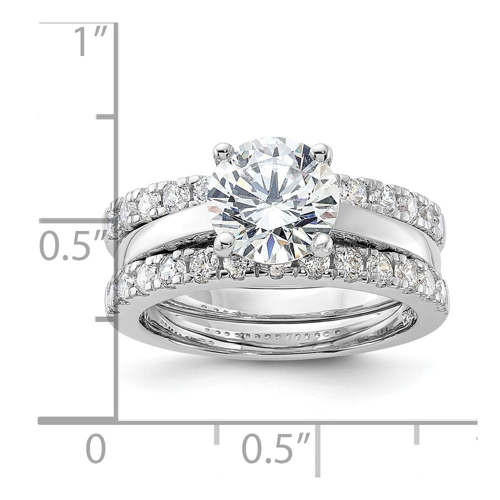 Rhodium-plated CZ Solitaire & 2 CZ Bands Set - WBC