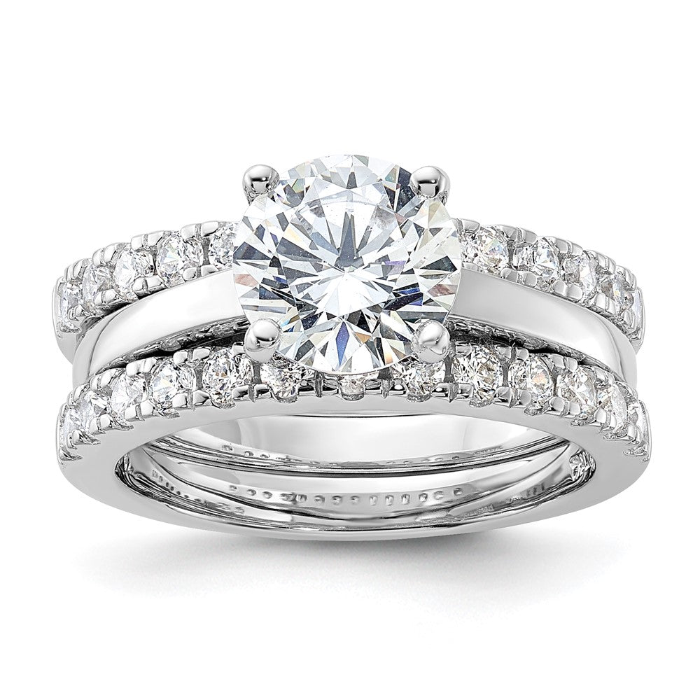 Rhodium-plated CZ Solitaire & 2 CZ Bands Set - WBC