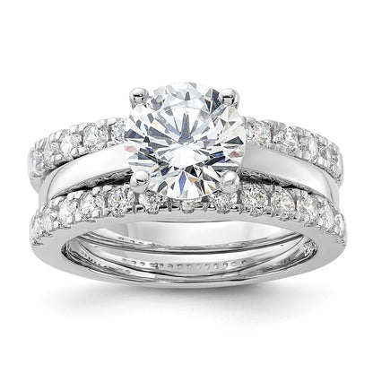 Rhodium-plated CZ Solitaire & 2 CZ Bands Set - WBC