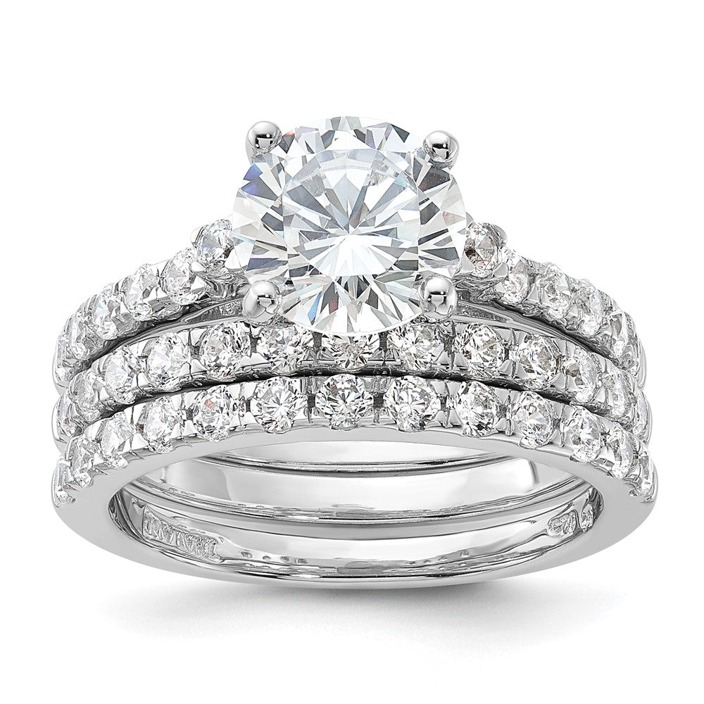 Rhodium-plated CZ Ring & 2 CZ Band Set - WBC