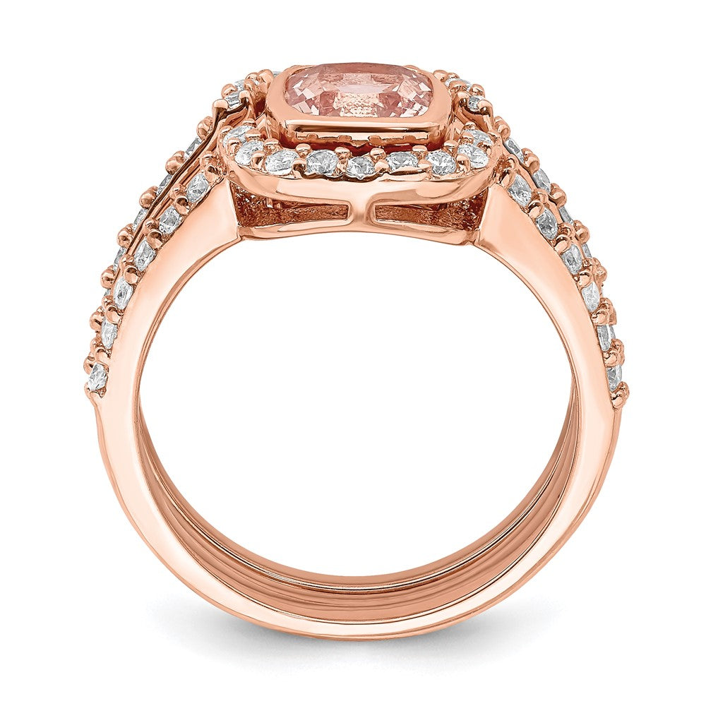 3 Piece -tone Pink Crystal & CZ Ring Set - WBC