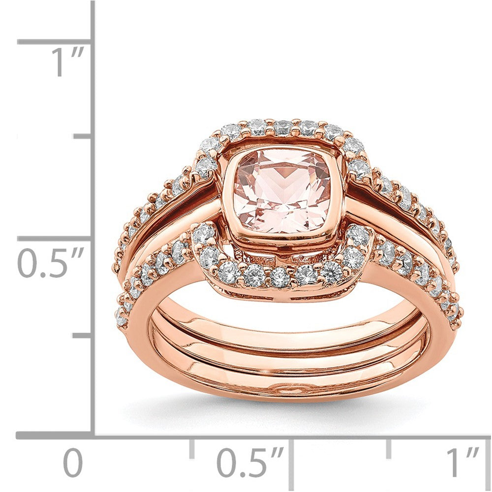 3 Piece -tone Pink Crystal & CZ Ring Set - WBC