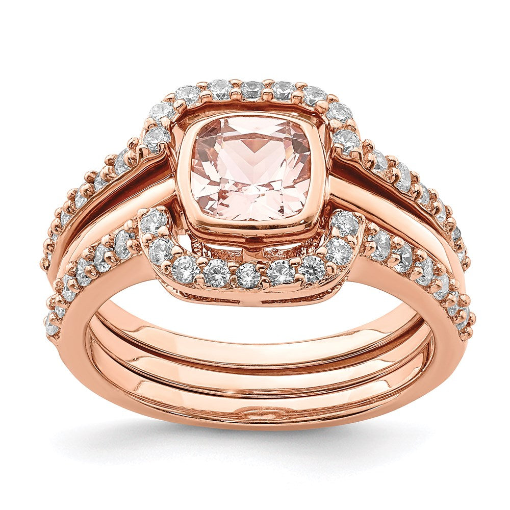 3 Piece -tone Pink Crystal & CZ Ring Set - WBC