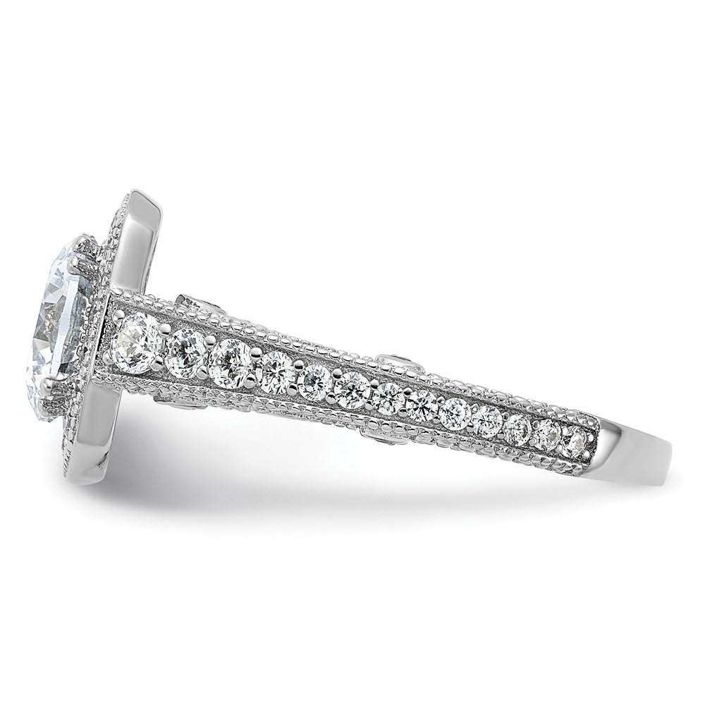 Rhodium-plated Center CZ Halo Ring - WBC