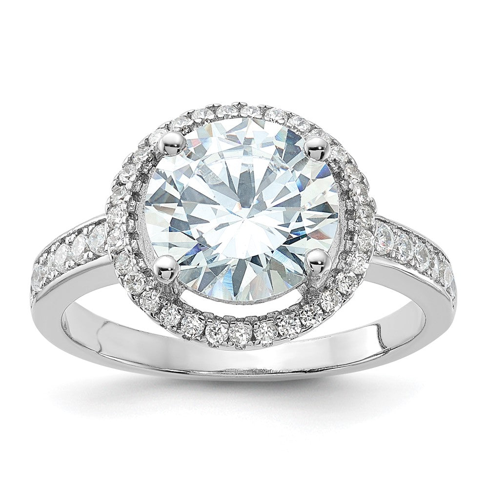Rhodium-plated Center Halo CZ Ring - WBC