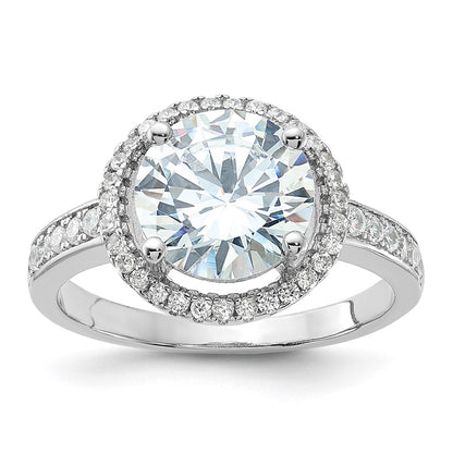 Rhodium-plated Center Halo CZ Ring - WBC