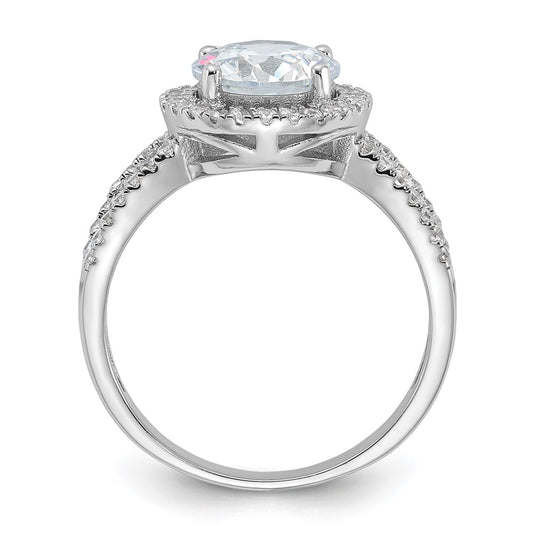 Rhodium-plated Halo Center CZ Ring - WBC
