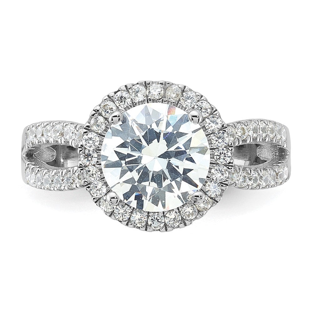 Rhodium-plated Halo Center CZ Ring - WBC
